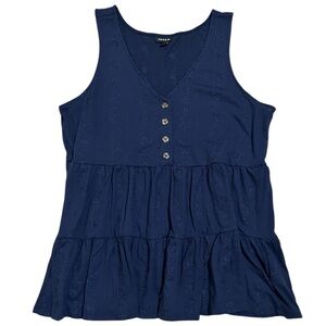 TORRID Navy Eyelet Shirred Hem Babydoll Tank